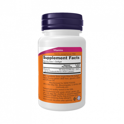 NOW Vitamin D-3 2000 IU, 120 капсул