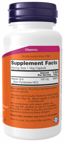 NOW B-6, Витамин В-6, 100 капсул