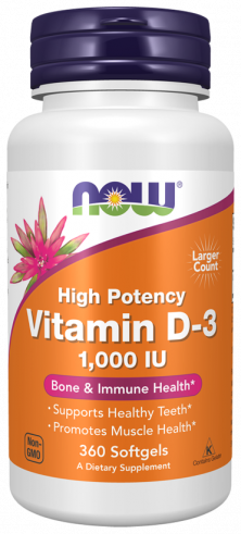 NOW High Potency Vitamin D-3 1000 IU, Высокоэффективный витамин Д-3 1000 МЕ, 360 капсул