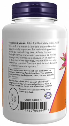 NOW Vitamin E, Натуральный Витамин Е, 100 капсул